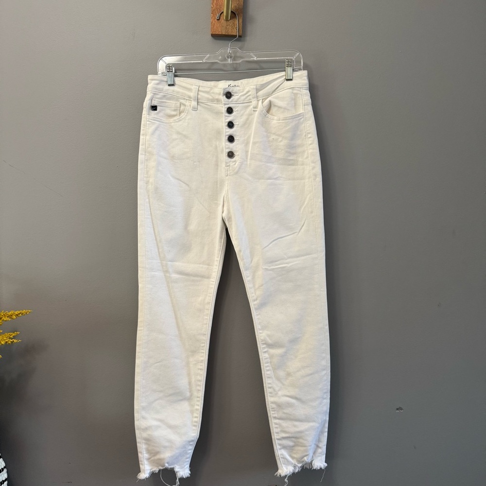 KanCan White Button-Fly Frayed Hem Jeans Size 11/29